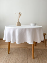 White Round Linen Tablecloth with Hemstitch
