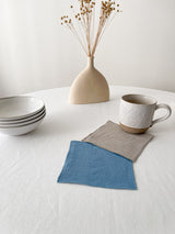 Light Blue Linen Coasters with Stitch Edges - set of 4