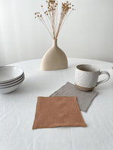 Tan Linen Coasters with Stitch Edges - set of 4