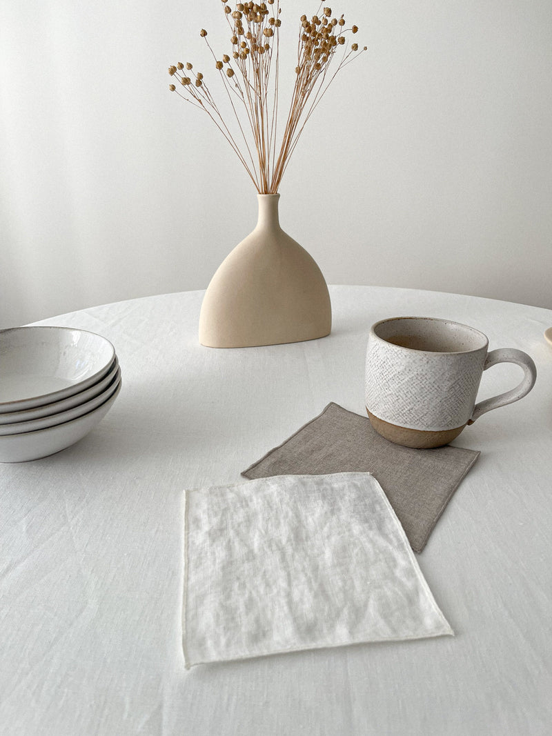 Off White Linen Coasters with Stitch Edges - set of 4
