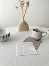 White Linen Coasters with Stitch Edges - set of 4