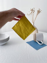 Yellow Linen Coasters with Stitch Edges - set of 4