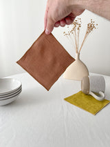 Tan Linen Coasters with Stitch Edges - set of 4
