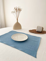 Double Layer Light Blue Linen Placemat with Stitch Edges