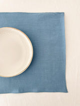 Double Layer Light Blue Linen Placemat with Stitch Edges