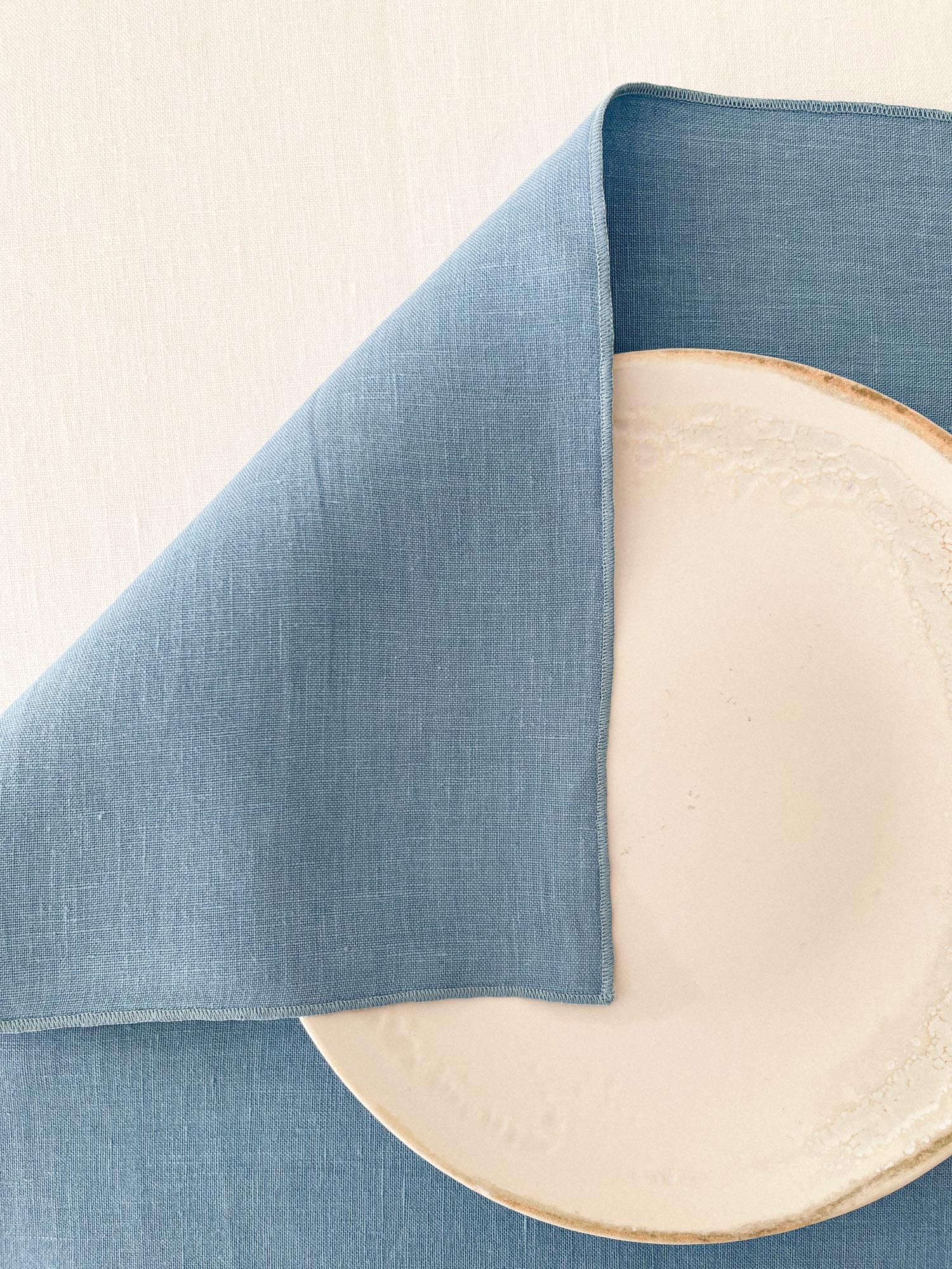 Double Layer Light Blue Linen Placemat with Stitch Edges Linen Notes