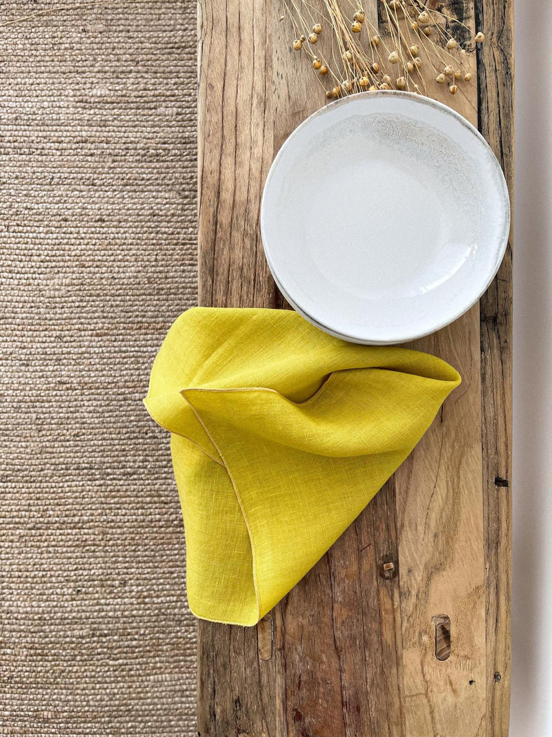 Yellow Washed Linen Napkins with Stitch Edges