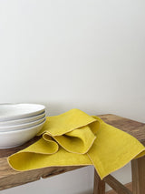 Yellow Washed Linen Napkins with Stitch Edges