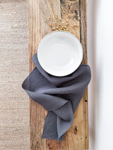 Dark Grey Washed Linen Napkins with Stitch Edges
