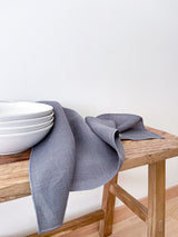 Dark Grey Washed Linen Napkins with Stitch Edges