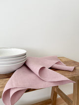 Dusty Pink Washed Linen Napkins with Stitch Edges