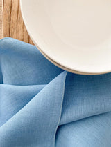 Light Blue Washed Linen Napkins with Stitch Edges