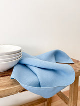 Light Blue Washed Linen Napkins with Stitch Edges