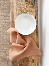 Tan Washed Linen Napkins with Stitch Edges