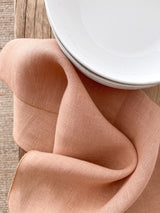 Tan Washed Linen Napkins with Stitch Edges