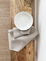 Beige Washed Linen Napkins with Stitch Edges