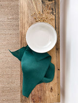 Dark Green Washed Linen Napkins with Stitch Edges