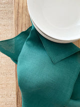 Dark Green Washed Linen Napkins with Stitch Edges