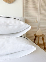 White Linen Pillowcase with Black Trim