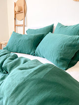 Dark Green Linen Duvet Cover set
