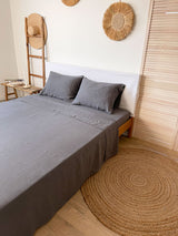 Dark Grey Linen Flat Sheet