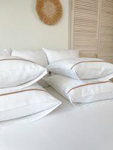 White Housewife Style Linen Pillowcase with Tan Trim