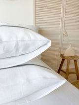 White Housewife Style Linen Pillowcase with Dark Grey Trim