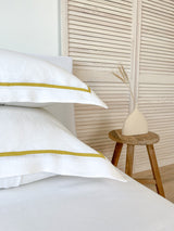 White Linen Pillow Sham with Yellow Trim