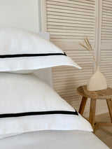 White Linen Pillow Sham with Black Trim