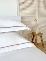 White Linen Pillow Sham with Dusty Pink Trim