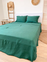 Dark Green Linen Sheet set