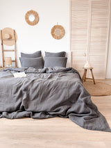 Dark Grey Linen Duvet Cover set