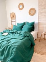 Dark Green Linen Duvet Cover set
