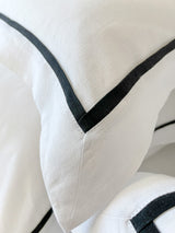 White Linen Sheet set with Border Pillowcases and Black Trim