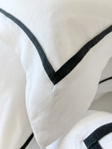 White Linen Sheet set with Pillow Shams and Black Trim
