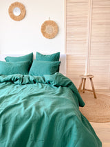 Dark Green Linen Duvet Cover set