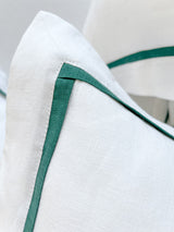 White Linen Pillow Sham with Dark Green Trim