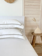 White Linen Pillow Sham with Beige Trim