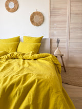 Yellow Washed Linen Bedding Set