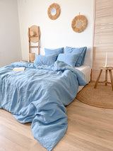 Light Blue Washed Linen Bedding Set
