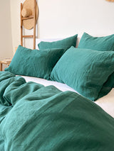 Dark Green Linen Pillowcase