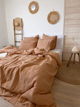 Tan Washed Linen Bedding Set