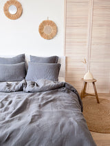 Dark Grey Washed Linen Bedding Set