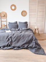 Dark Grey Washed Linen Bedding Set