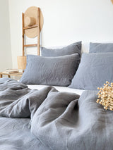 Dark Grey Washed Linen Bedding Set