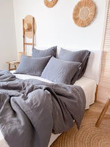 Dark Grey Washed Linen Bedding Set
