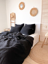 Black Washed Linen Bedding Set