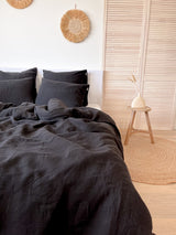 Black Washed Linen Bedding Set
