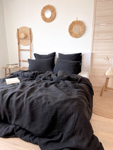 Black Washed Linen Bedding Set