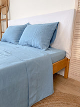 Light Blue Linen Flat Sheet